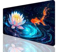 Tapis de Souris XXL Lotus,Poisson Tapis de Souris 1000x500x3mm avec Base en Caoutchouc Antidérapante,Bords Cousus Mouse Pad Imperméable Surface,Accessoire Bureau Decoration Chambre,Cadeau Femme,o-140