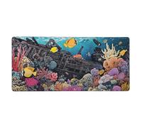 Tapis de Souris XXL Mer 900 x 300 mm, Base en Caoutchouc Antidérapante Corail Tapis Souris Etendu, Imperméable Surface Nanotextile de Haute Précision Améliore la Mousepad Durable avec Vitesse M659