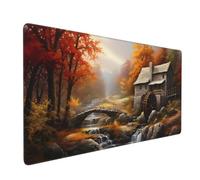 Tapis de Souris XXL Paysage d'automne 800 x 300 x 3 mm, Grand Tapis de Souris Gamer Pont Fluvial sous Main Bureau à Bords Cousus, Mouse Pad avec Base en Caoutchouc Antidérapante pour Maison -MP731