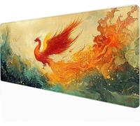 Tapis de Souris XXL Phénix, Tapis de Souris Oiseau 800x400 mm - Coutures sur Les Bords - Antidérapant - sous-Main de Table Grand Taille - Améliore la précision et la Vitesse pour Gamer, PC -88184