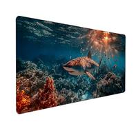 Tapis de Souris XXL Requin, OcéAn Tapis de Souris Gamer 700x400x3mm, sous Main Bureau avec Rubber Base, Gaming Accessoire Bureau, Mousepad Grand avec Bords Cousus, pour PC Ordinateur, Clavier, S-1308
