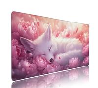 Tapis de Souris XXL Rose sous Main Bureau Gaming Accessoire Clavier Mouse Pad Renard Etendu Large Tapis Gaming 900x500x3mm Protection Bureau Base en Caoutchouc, Bords Surpiqué Antidérapant d-252