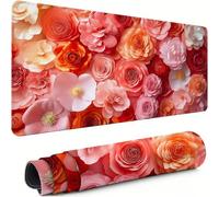 Tapis de Souris XXL Rouge 800x300x3mm Antidérapant Rubber Base Tapis de Souris Gamer Fleur Précision Compatible Toutes Mouse, Revêtement Doux Imperméable Protege Bureau pour Home Bureau Gaming xg-708