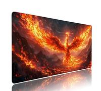Tapis de Souris XXL Rouge sous Main Bureau Gaming Accessoire Clavier Mouse Pad Phénix Etendu Large Tapis Gaming 700x300x3mm Protection Bureau Base en Caoutchouc, Bords Surpiqué Antidérapant d-530