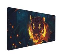 Tapis de Souris XXL Tigre de Feu 1000 x 500 x 3 mm, Grand Tapis de Souris Gamer Jungle sous Main Bureau à Bords Cousus, Mouse Pad avec Base en Caoutchouc Antidérapante pour Maison et Bureau -MP983