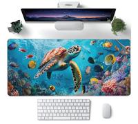 Tapis de souris XXL, tortue de mer avec poissons colorés, grand tapis de souris de jeu, le monde sous-marin, sous-main pour clavier d'ordinateur étendu avec base antidérapante, bords cousus 89,9 x 40