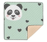 Tapis de sport et d'activités pour l'intérieur et l'extérieur - Motif tête de panda mignon sur fond vert clair - Confortable et respirant - 127 x 127 cm