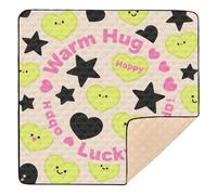 Tapis de sport pliable en une pièce pour bébé - Motif cœurs et étoiles noires - 127 x 127 cm - Vert fluo