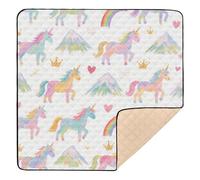 Tapis de sport pliable pour l'intérieur et l'extérieur - Motif licornes arc-en-ciel - Pour bébé et enfant - 127 x 127 cm