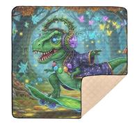 Tapis de sport rembourré doux et rembourré pour l'intérieur et l'extérieur - Tapis de jeu pour bébé - Motif dinosaure dans un safari enchanté - 127 x 127 cm