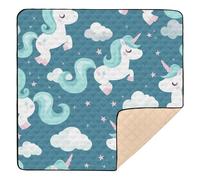 Tapis de sport rembourré doux pour bébé Motif licornes Vert 127 x 127 cm