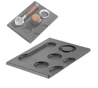 Tapis de station de tampage en silicone antidérapant conçu avec des emplacements pour porte-filtre, tamper et distributeur, pour une extraction organisée et stable du café (noir)