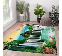 Tapis de Style Chinois 100 x 150 cm Cascade Lotus Koi Poisson Cerfs Motif intérieur Mince Tapis Lavable Doux à Poils Ras pour Salon Chambre à Coucher