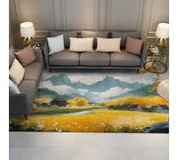 Tapis de Style Chinois bâtiments Anciens Jaune Champ Paysage Imprimer Antidérapant Mince Porte Tapis pour Salon Chambre Cuisine Ferme 210 x 240 cm