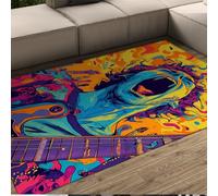 Tapis de Style Hippie Pop Art coloré Thème de Concert Guitariste Motif Mince Tapis pour Salon Chambre entrée Antidérapant 140 x 180 cm