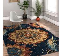 Tapis de Style Nordique Moderne Fleur de Lotus Abstraite avec Motif de Plumes Tapis de Porte Lavable à Poils Ras pour Bureau Salle à Manger 80x150cm
