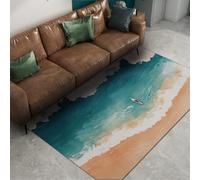 Tapis de Style Nordique Plage Mer Vagues Surf Tapis de Sol pour Chambre d’Enfant Dortoir Doux Confortable Tapis de Porte à Poils Ras pour Salon Chambre Antidérapant 150x240cm