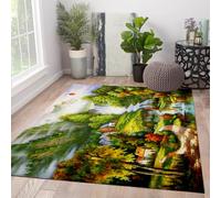 Tapis de Style nostalgique 60 x 90 cm - Campagne Ferme Lever de Soleil Montagnes Paysage forestier Tapis à Poils Ras pour Salon Chambre à Coucher