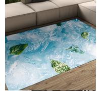 Tapis de Style rafraîchissant Vert Feuille de Menthe et glaçons Motif Tapis de Sol Minces pour Salon Chambre à Coucher Cuisine antidérapant Lavable 90 x 150 cm