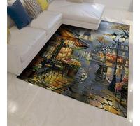 Tapis de Style Romantique français Motif Boutique de Fleurs Paris Street Tapis Tapis antidérapants à Poil Bas lavables pour Salon Chambre Appartement Salle de Jeux 100x200cm