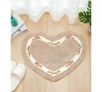 Tapis de style rural en forme de cœur floral et rural absorbant l'eau, pour salle de bain, douche, chambre à coucher, salon (45 x 50 cm, chameau)