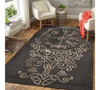 Tapis De Style Viking Nordique Totem Noeud celtique arbre de la vie Motif Durable et lavable avec dos en caoutchouc antidérapant Coussin De Canapé De Tapis De Chambre À Coucher De Salon 100x150cm