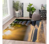 Tapis de Surface lavables Salon 210x240cm Rugs Doux et Fins pour intérieur Tapis pour Salle à Manger Ferme Sunset Serene Motif de Pierres empilées Pavillon