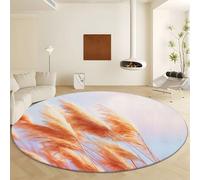 Tapis de Surface Ronde Iavable Or, Style Rêveur Plante Herbe Tapis Poils Courts Antidérapant Diamètre 90 cm pour Salon Chambre à Coucher Cuisine Décoration Intérieure