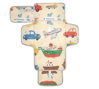 Tapis de table à langer réutilisable avec poche en tissu pour bébé avec oreiller intégré Motif voitures et bateaux et avions colorés