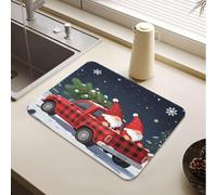 Tapis de table de Noël rouge Buffalo Plaid Gnomes Sapin de Noël | Tapis de séchage à vaisselle en tissu lavable pour égouttoir à vaisselle et support de comptoir Accessoires