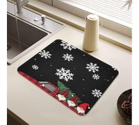 Tapis de table de Noël rouge Buffalo Plaid Gnomes Sapin de Noël | Tapis égouttoir à vaisselle facile à nettoyer pour comptoir de cuisine
