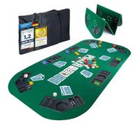 Tapis de table de poker XXL Tapis de table de poker pliable ; accessoires de poker Tapis de table de poker en feutre de haute qualité ; avec 8 porte-gobelets ; mobile & pliable (Vert - 160 x 80 cm)
