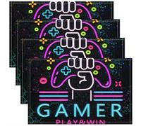 Tapis de Table Garçons Gaming Sets de Table 45x30 Lot de 4 Gamer Géométrique Tapis de Table des Enfants Garçons Filles Jeu Vidéo Sets de Table pour Cuisine Décor de Jeu de l'univers de l'espace