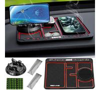 Tapis de tableau de bord de voiture, plateau de tableau de bord, avec rotation à 360 °, support de téléphone pour voiture avec plaque de stationnement temporaire, aromathérapie, fonction 4 en 1