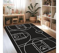 Tapis de terrain de basket-ball, sport moderne à trois points sans ligne sans fil N/A noir à poils courts en éponge pour salon, chambre à coucher, salle à manger, bureau, décoration 1,2 x 1,8 m
