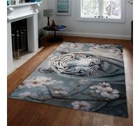 Tapis de Tigre d’Animaux Sauvages Fleur Cerisier Blanc Romantique Floral décoratif Tapis antidérapant pour Chambre à Coucher Salle de Jeux arrière-Cour 60x120cm