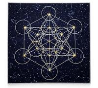 Tapis de tirage Tarot 49 x 49 cm - Cube de Métatron - Géométrie sacrée - Support pour Cartes, Oracle et Runes - Fond Noir Constellations dorées