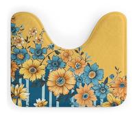 Tapis de toilette en forme de U à motif floral jaune et bleu - Tapis de bain ultra doux super absorbant avec dos antidérapant, séchage rapide, lavable pour la plupart des salles de bains