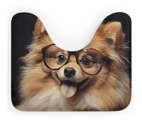 Tapis de toilette en forme de U pour chien de Poméranie portant des lunettes - Tapis de bain ultra doux super absorbant avec dos antidérapant, séchage rapide, lavable pour base de toilettes ovales