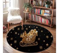 Tapis de traîneau, cadeaux festifs, flocons de neige de Noël, dorés, tapis de porte à poils ras ras pour salle de bain, chevet, entrée, décoration de porte, 1,2 x 1,2 m