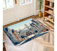 Tapis de tramway, bâtiments contemporains urbains et ponts, bleu, à poils courts en éponge, tapis d'intérieur qui ne perd pas ses poils, pour entrée, salle de bain, buanderie, décoration de salle de