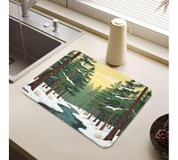 Tapis de vaisselle avec flocons de neige, paysage d'hiver, forêt de pins | Tapis de séchage pour vaisselle à séchage rapide pour comptoir de cuisine