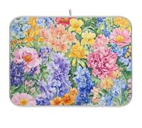 Tapis de vaisselle coloré et rustique avec motif fleurs de printemps mignon et absorbant - Résistant à la chaleur - Grand tapis égouttoir de cuisine - 45,7 x 61 cm