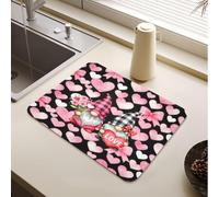 Tapis de vaisselle rose poudré Buffalo Plaid Saint Valentin Nain d'amour | Tapis de séchage antidérapant pour égouttoir à vaisselle, accessoires de cuisine pour comptoir