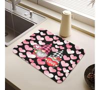 Tapis de vaisselle rose poudré Buffalo Plaid Saint Valentin Nain d'amour | Tapis égouttoir à vaisselle avec envers en caoutchouc - Accessoires de cuisine