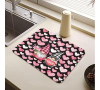 Tapis de vaisselle rose poudré Buffalo Plaid Saint Valentin Nain d'amour | Tapis égouttoir à vaisselle facile à nettoyer Accessoires de comptoir