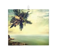 Tapis de vidange de cuisine imprimé Palm Tree Rocky Shore Tapis absorbant adapté à divers plans de travail