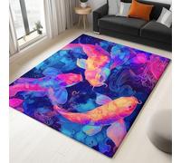 Tapis de Violet Imprimé, Style Fantastique Animaux Poissons Tapis Poil Court, Moquette Doux Antidérapant, Léger Résistant pour Salon Chambre à Coucher Salle à Manger Décoration 140 x 200 cm