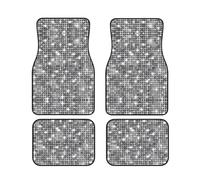 Tapis de voiture à paillettes argentées motif étincelant - Ensemble complet 4 pièces - Tapis de sol en caoutchouc résistants pour automobile