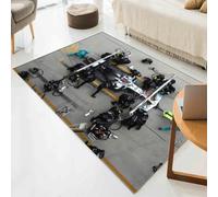 Tapis de voiture de course Formule 1 - Lavable - Antidérapant - Pour chambre à coucher de garçon, salon, salle de jeux - Noir et argenté - 120 x 170 cm (l x L)